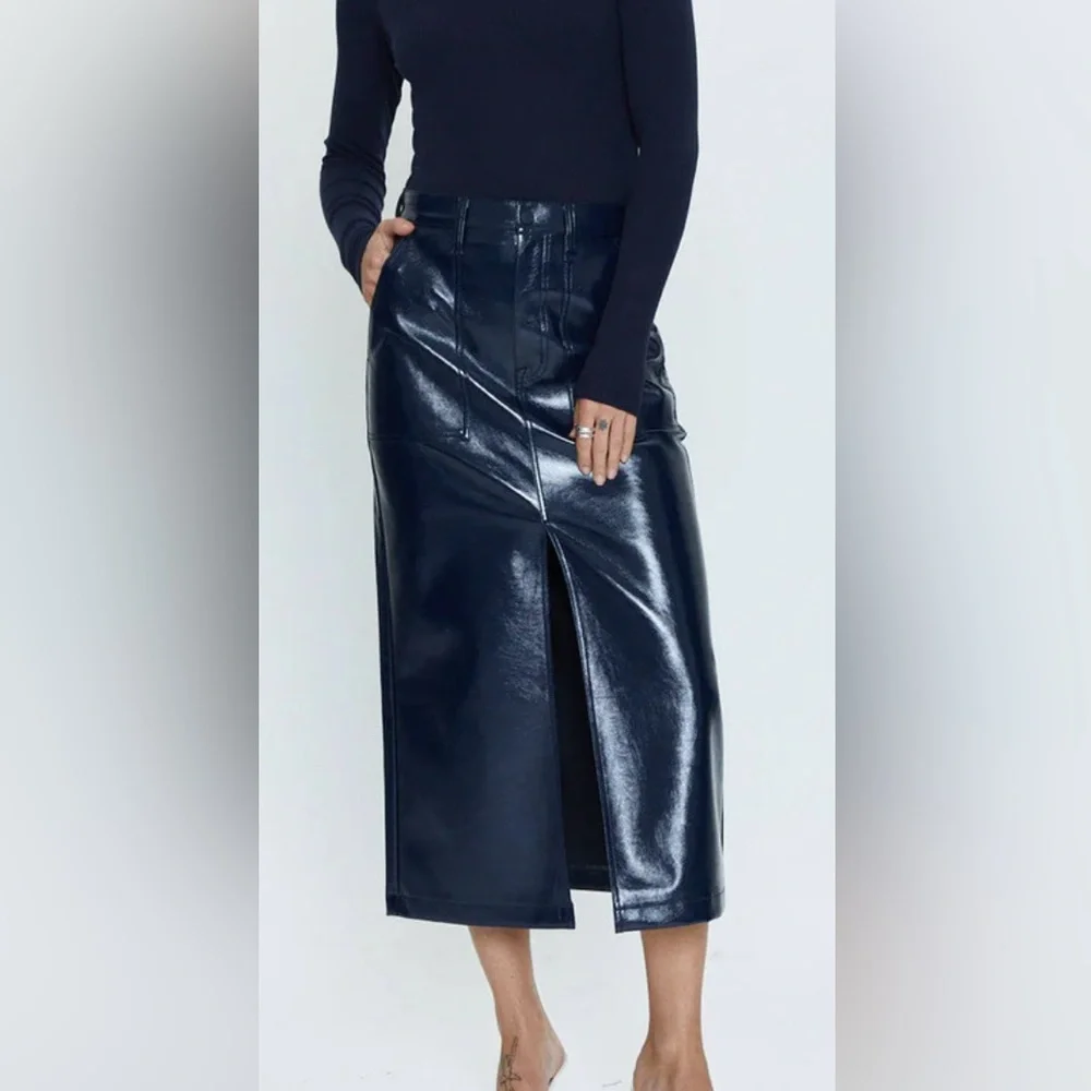 Pistola Alice Utility Faux Leather Navy Midi Skirt - Picture 1 of 5